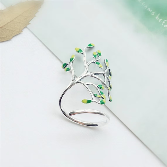 Green Leaf Silver Ring