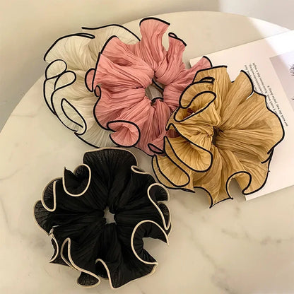 Folded chiffon hair ties with contrasting edge