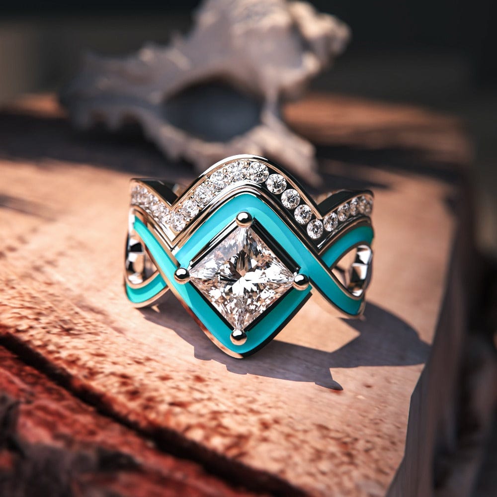 Twisted ring with square crystal