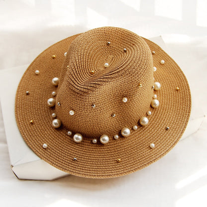 Elegant sun hat with pearl embellishments