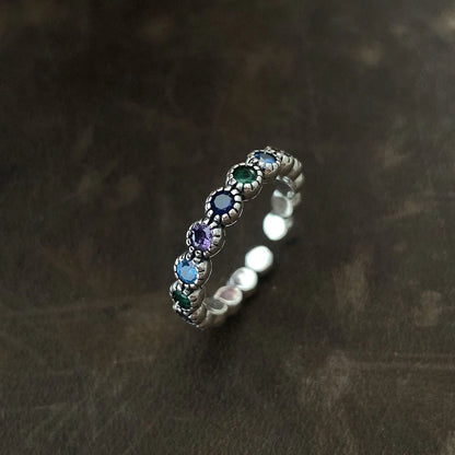 Floral Stone Silver Ring