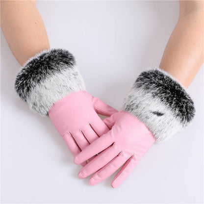 Genuine lamb leather gloves with rabbit fur cuffs | Ladies leather gloves