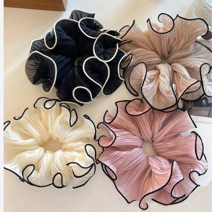 Folded chiffon hair ties with contrasting edge