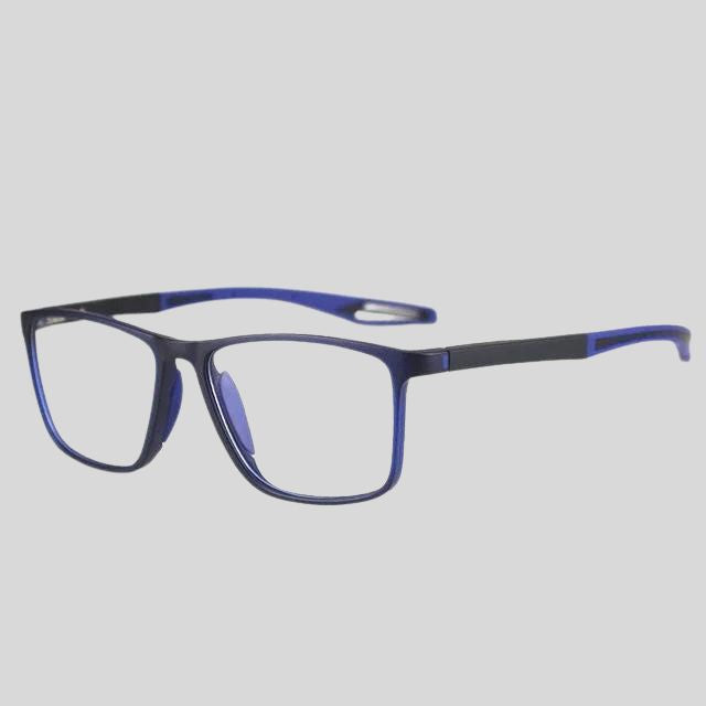 Contemporary rectangular glasses with coloured temples