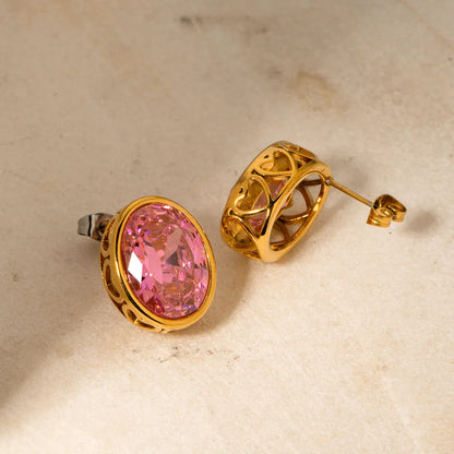 Zircon stud earrings in gold setting