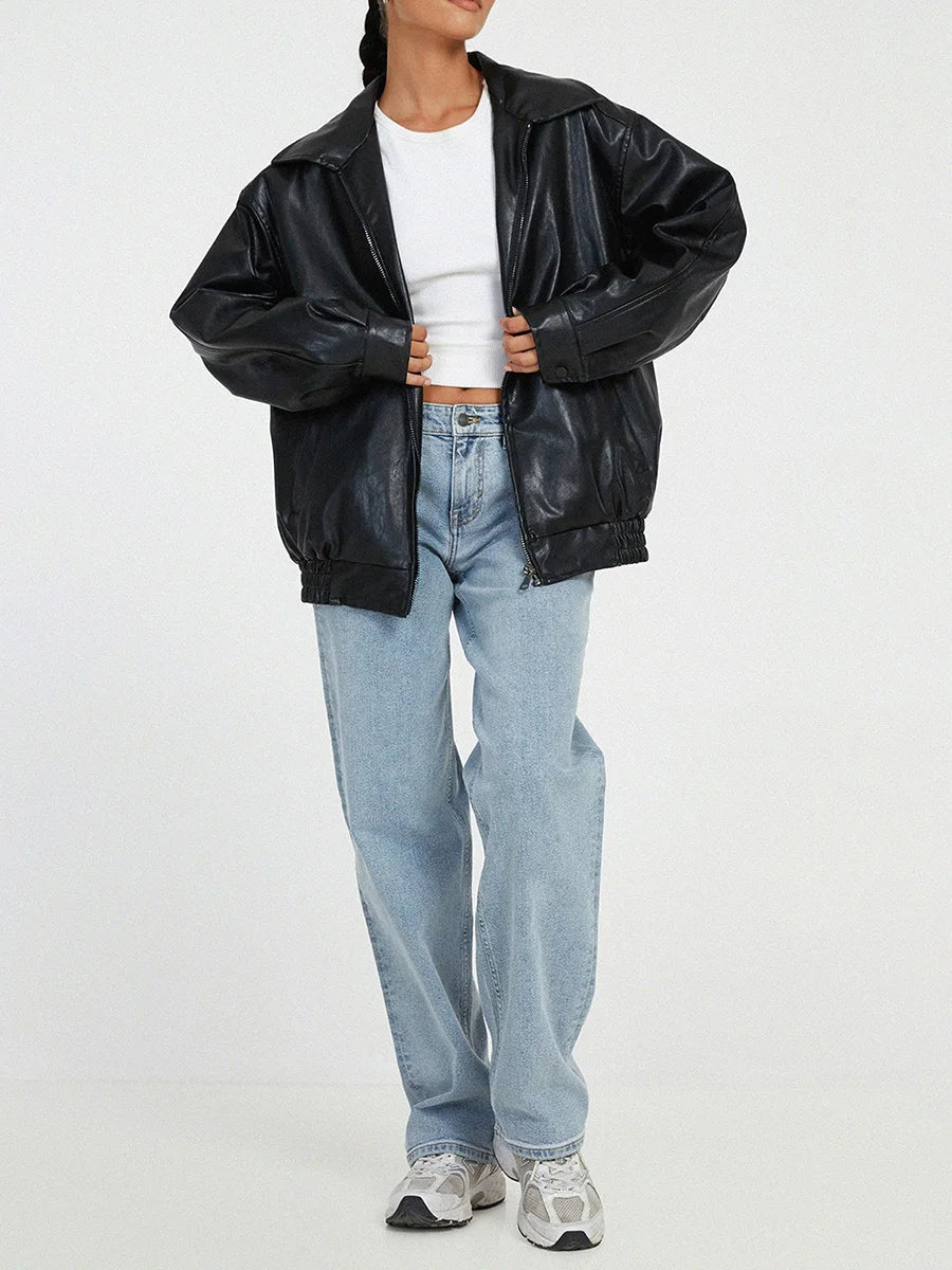 Aria™ - Oversized Leather Bomber Jacket