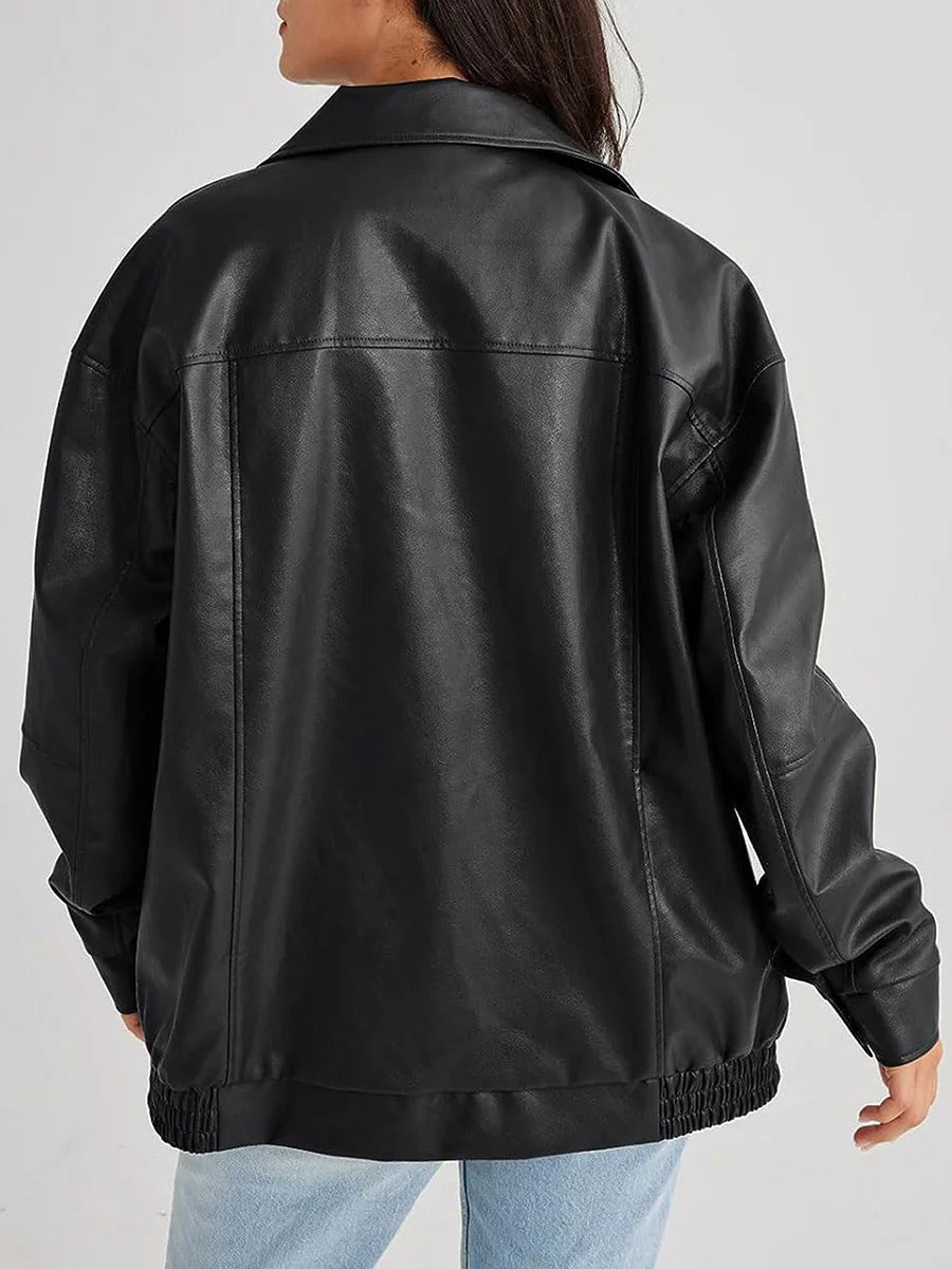 Aria™ - Oversized Leather Bomber Jacket