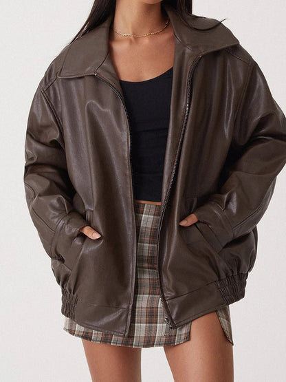 Aria™ - Oversized Leather Bomber Jacket