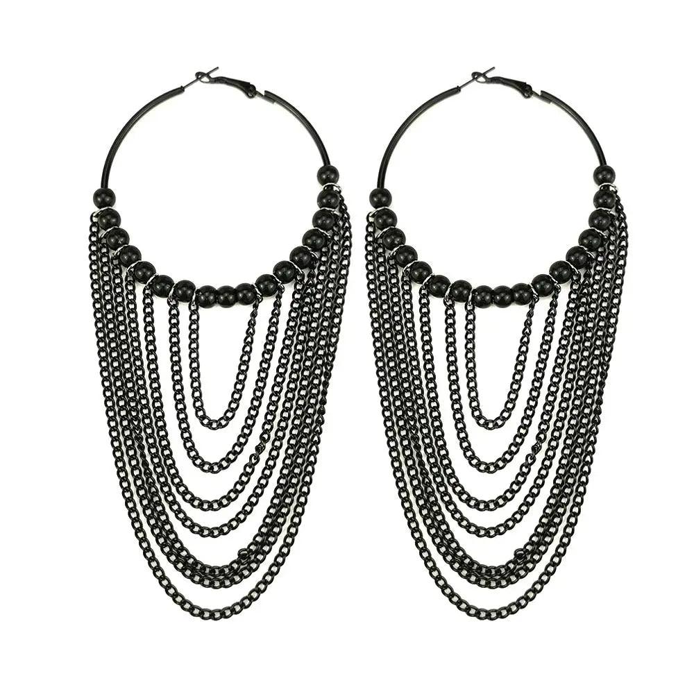 Elegant hoop earrings with pearl tassels