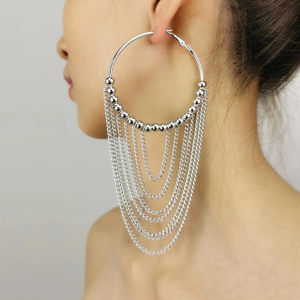 Elegant hoop earrings with pearl tassels